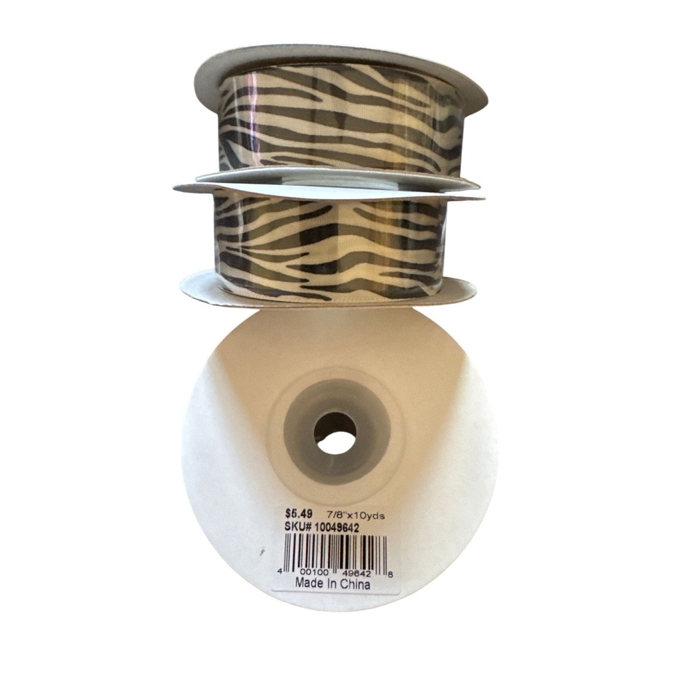 Lot‎ of 3 Zebra Print Grosgrain Ribbon 7/8 Inch x 10 Yards Black ivory Crafting